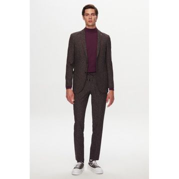 D's Damat 1HC05IM05577M Slim Fit Kahverengi Baskılı Kırışmayan Sihirli Takım Elbise