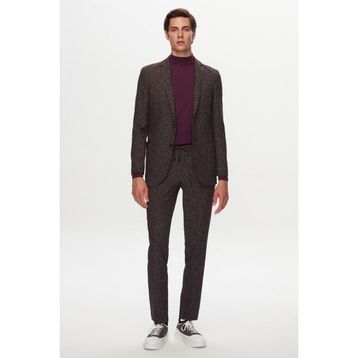D's Damat 1HC05IM05577M Slim Fit Kahverengi Baskılı Kırışmayan Sihirli Takım Elbise