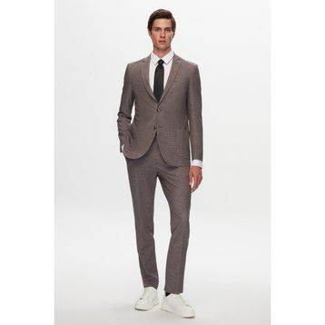 D's Damat 1HC05IM08577M Slim Fit Kahverengi Baskılı Kırışmayan Sihirli Takım Elbise
