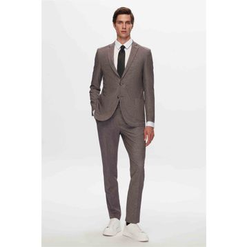D's Damat 1HC05IM08577M Slim Fit Kahverengi Baskılı Kırışmayan Sihirli Takım Elbise