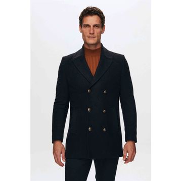 D's Damat 1HF08ORT10005 Regular Fit Lacivert Denizci Metal Düğme Detaylı Kaşe Erkek Kaban