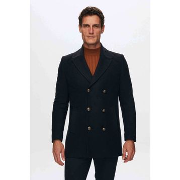 D's Damat 1HF08ORT10005 Regular Fit Lacivert Denizci Metal Düğme Detaylı Kaşe Erkek Kaban
