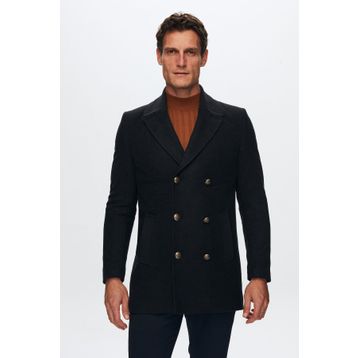 D's Damat 1HF08ORT10005 Regular Fit Lacivert Denizci Metal Düğme Detaylı Kaşe Erkek Kaban