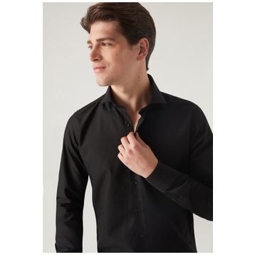 D's Damat 2HF02ORT4185 Slim Fit Siyah İtalyan Yaka Erkek Gömlek
