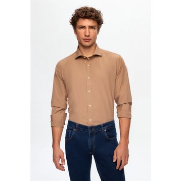 D's Damat 2HF02ORT5185 Slim Fit Kahverengi Italyan Yaka Erkek Gömlek