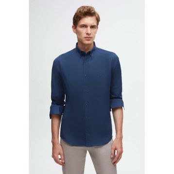 D's Damat 4HC02ORT03265 Slim Fit İndigo Oxford Nakışlı Erkek Gömlek