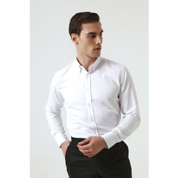 D's Damat 5HC02ORT07265 Slim Fit Beyaz Armürlü Erkek Gömlek