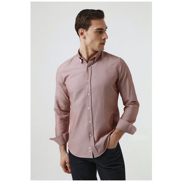 D's Damat 5HC02ORT07265 Slim Fit Bordo Armürlü Pamuklu Gömlek