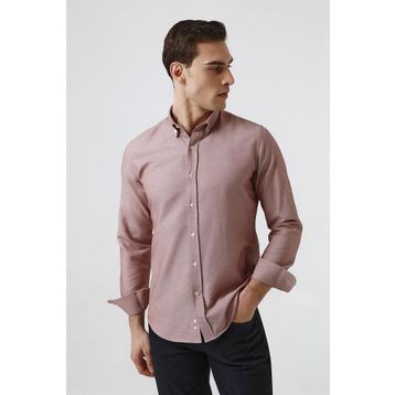 D's Damat 5HC02ORT07265 Slim Fit Bordo Armürlü Pamuklu Gömlek