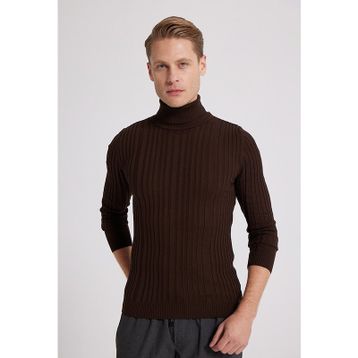 D's Damat 5HF06ORT63100 Slim Fit Kahverengi Fitilli Boğazlı Erkek Kazak