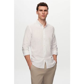 D's Damat 6HC02ORT63265 Slim Fit Beyaz Keten Görünümlü Erkek Gömlek