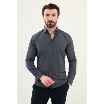 Dufy Lacivert Desenli Pamuk Slim Fit Erkek Gömlek