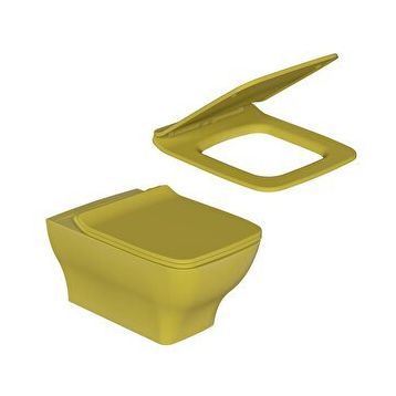 Dura Petra Limon Sarısı Asma Klozet Rimles Kanalsız ve Duroplast Yavaş Kapanır Kapak