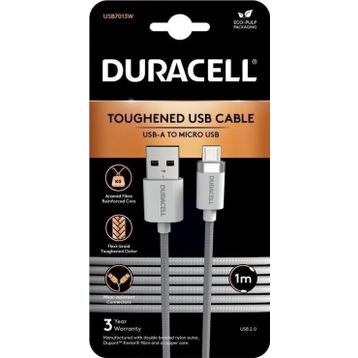 Duracell 1 mt USB-A to Micro Örgülü Beyaz Şarj Kablosu