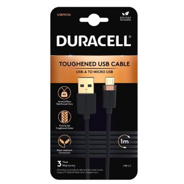 Duracell 1 mt USB-A to Micro Örgülü Siyah Şarj Kablosu