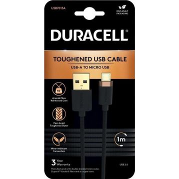 Duracell 1 mt USB-A to Micro Örgülü Siyah Şarj Kablosu