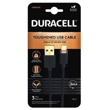 Duracell 2 mt USB-A to Micro Örgülü Siyah Şarj Kablosu