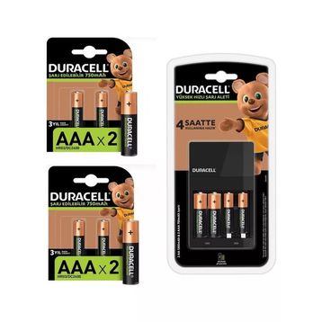 Duracell HR6 AA 1300 mAh 2'li + HR03 AAA 750 mAh 6'lı Şarj Edilebilir Pil + CEF14 Şarj Aleti