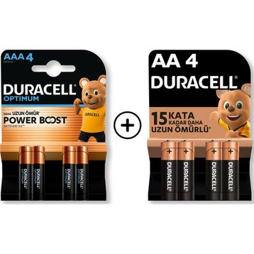 Duracell Optimum MX1500 AA 4'lü + MX2400 AAA 4'lü Alkalin Piller