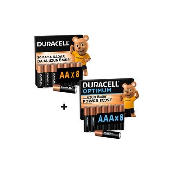 Duracell Optimum MX1500 AA 8'li + MX2400 AAA 8'li Alkalin Piller