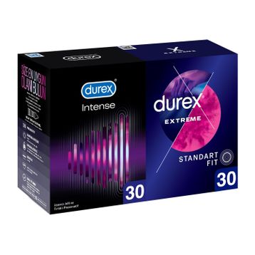 Durex Intense 30'lu Uyarıcı Jelli ve Tırtıklı Prezervatif + Durex Extreme 30'lu Geciktiricili ve Tırtıklı Prezervatif