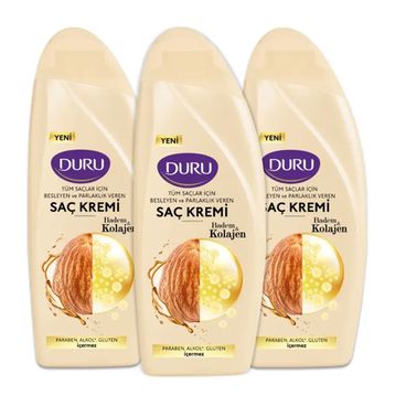 Duru 3x500 ml Badem Kolajen Tüm Saçlar İçin Saç Kremi