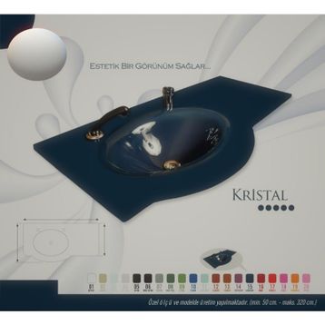 Duru Cam Kristal Modeli 80x56 cm Cam Lavabo