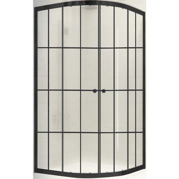 Durul 100x100 cm Oval Siyah Çizgi Komple Buzlu Cam Desenli Duşakabin