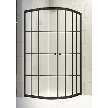 Durul 100x100 cm Oval Siyah Çizgi Komple Buzlu Cam Desenli Duşakabin