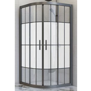 Durul 100x100 cm Oval Siyah Çizgi Komple Buzlu Cam Desenli Duşakabin