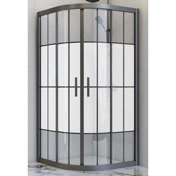 Durul 100x100 cm Oval Siyah Çizgi Komple Buzlu Cam Desenli Duşakabin