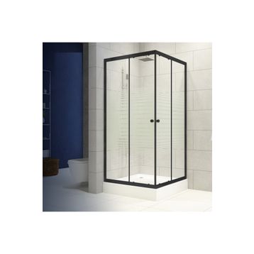 Durul 100x100 Kare Siyah Profil Çizgili Duş Teknesiz 5 mm 180 cm Duşakabin