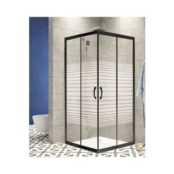 Durul 100x100 Kare Siyah Profil Çizgili Duş Teknesiz 5 mm 180 cm Duşakabin