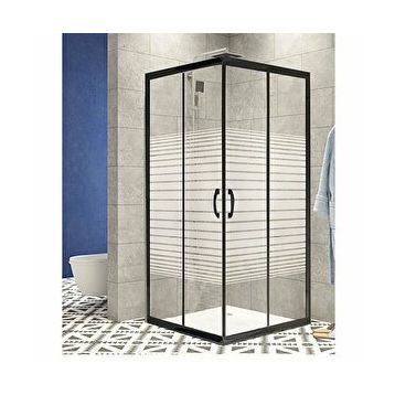 Durul 100x100 Kare Siyah Profil Çizgili Duş Teknesiz 5 mm 180 cm Duşakabin