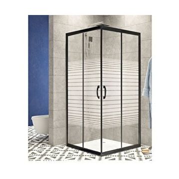 Durul 100x100 Kare Siyah Profil Çizgili Duş Teknesiz 5 mm 180 cm Duşakabin