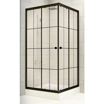 Durul 100x100 Kare Siyah Profil Çizgili Duş Teknesiz 5 mm 180 cm Duşakabin