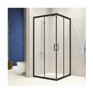 Durul 100x100 Kare Siyah Profil Şeffaf Duş Teknesiz 5 mm 180 cm Duşakabin