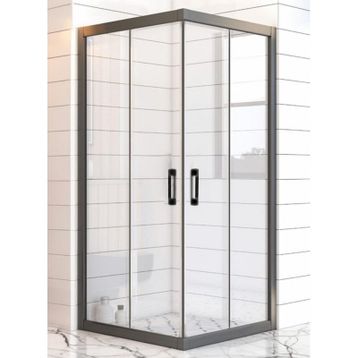 Durul 100x100 Kare Siyah Profil Şeffaf Duş Teknesiz 5 mm 180 cm Duşakabin