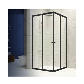 Durul 70x120 Kare Siyah Profil Çizgili Duş Teknesiz 4 mm 180 cm Duşakabin