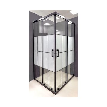 Durul 70x70 Kare Siyah Profil Çizgili Duş Teknesiz 4 mm 180 cm Duşakabin