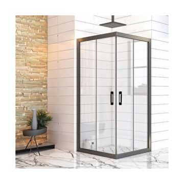 Durul 80x140 cm Kare Siyah Profil Şeffaf Cam 5 mm H:190 Duşakabin