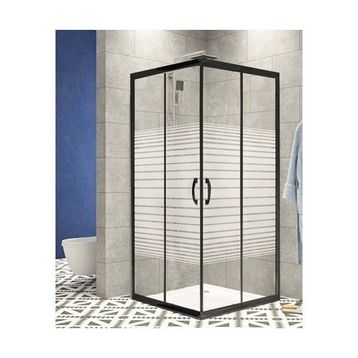 Durul 80x90 Kare Siyah Profil Çizgili Duş Teknesiz 5 mm 180 cm Duşakabin