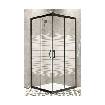 Durul 80x90 Kare Siyah Profil Çizgili Duş Teknesiz 5 mm 180 cm Duşakabin