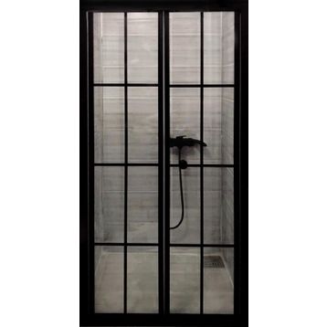 Durul 95x190 cm Ön Cephe Katlanır Akordion Kapı Siyah Çizgi Cam Duşakabin