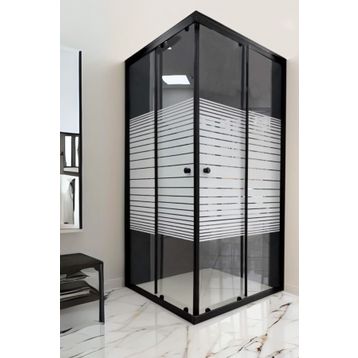 Durul Dikdörtgen 80x90 CM Siyah Çizgili Cam Duşakabin