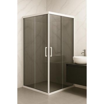 Durul Füme Temper Cam Elegant Seri Kare Beyaz Profil 90x120 cm Duşakabin