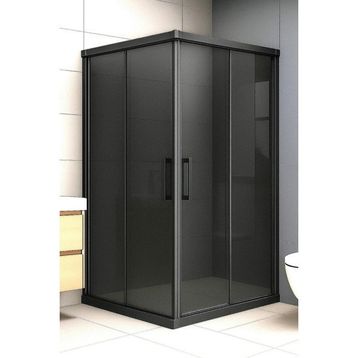Durul Füme Temper Cam Elegant Seri Kare Siyah Profil 85x140 cm Duşakabin