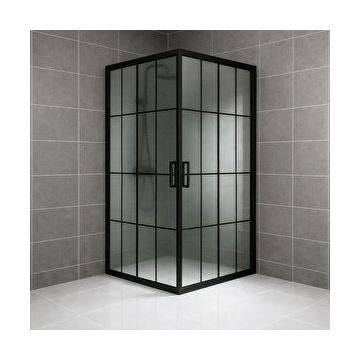 Durul Kare 5 MM Komple Buzlu Siyah Çizgi 80x120 CM Duşakabin