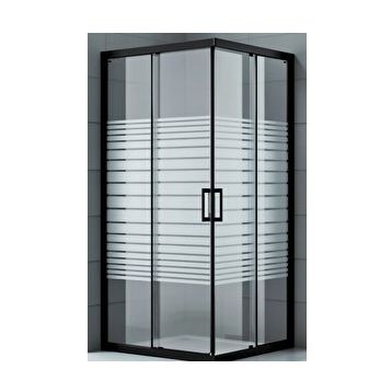 Durul Kare 5 MM Komple Buzlu Siyah Çizgi 80x120 CM Duşakabin