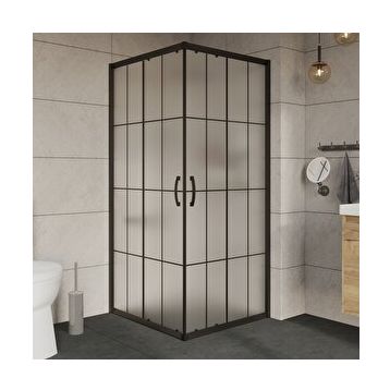 Durul Kare 5 MM Komple Buzlu Siyah Çizgi 80x120 CM Duşakabin